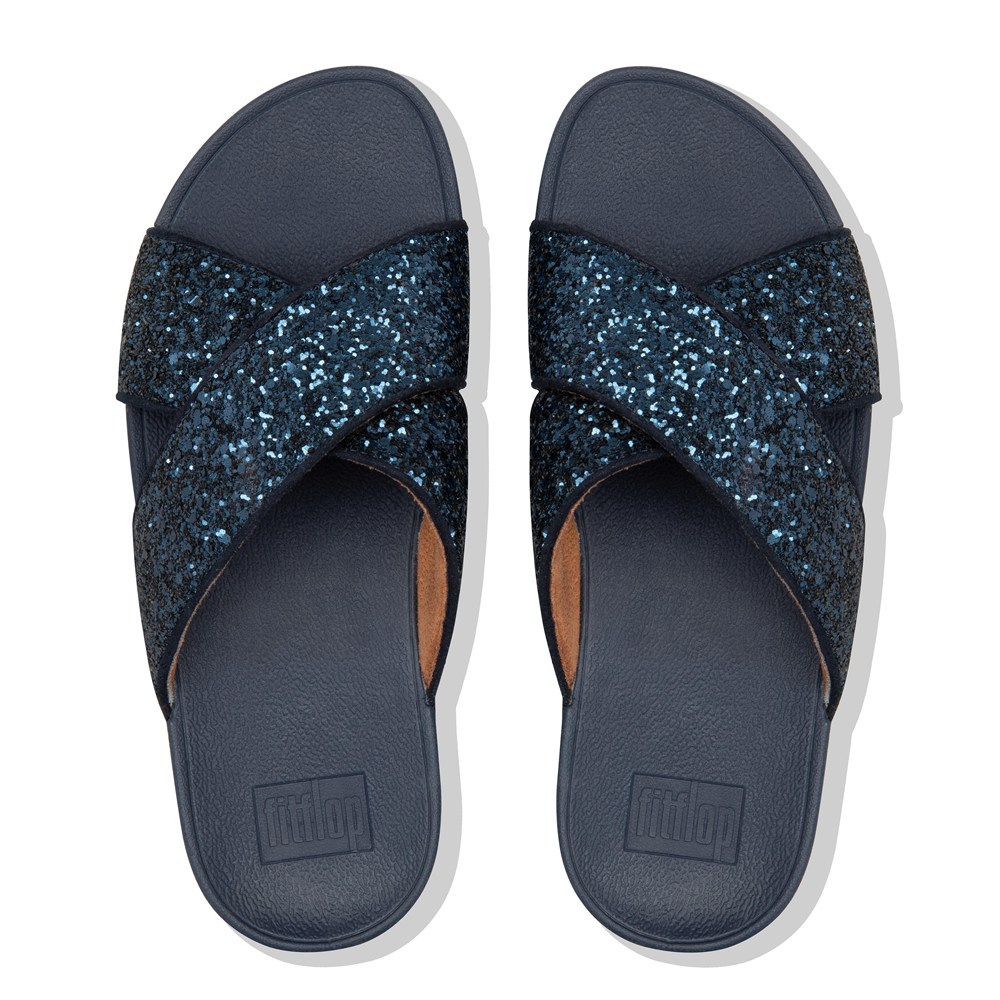 Fitflop Womens Slides Navy - Lulu Glitter Cross - TH6095137